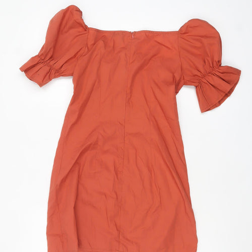 PrettyLittleThing Women’s Orange Off Shoulder Puff Sleeve Bodycon Dress Size 8