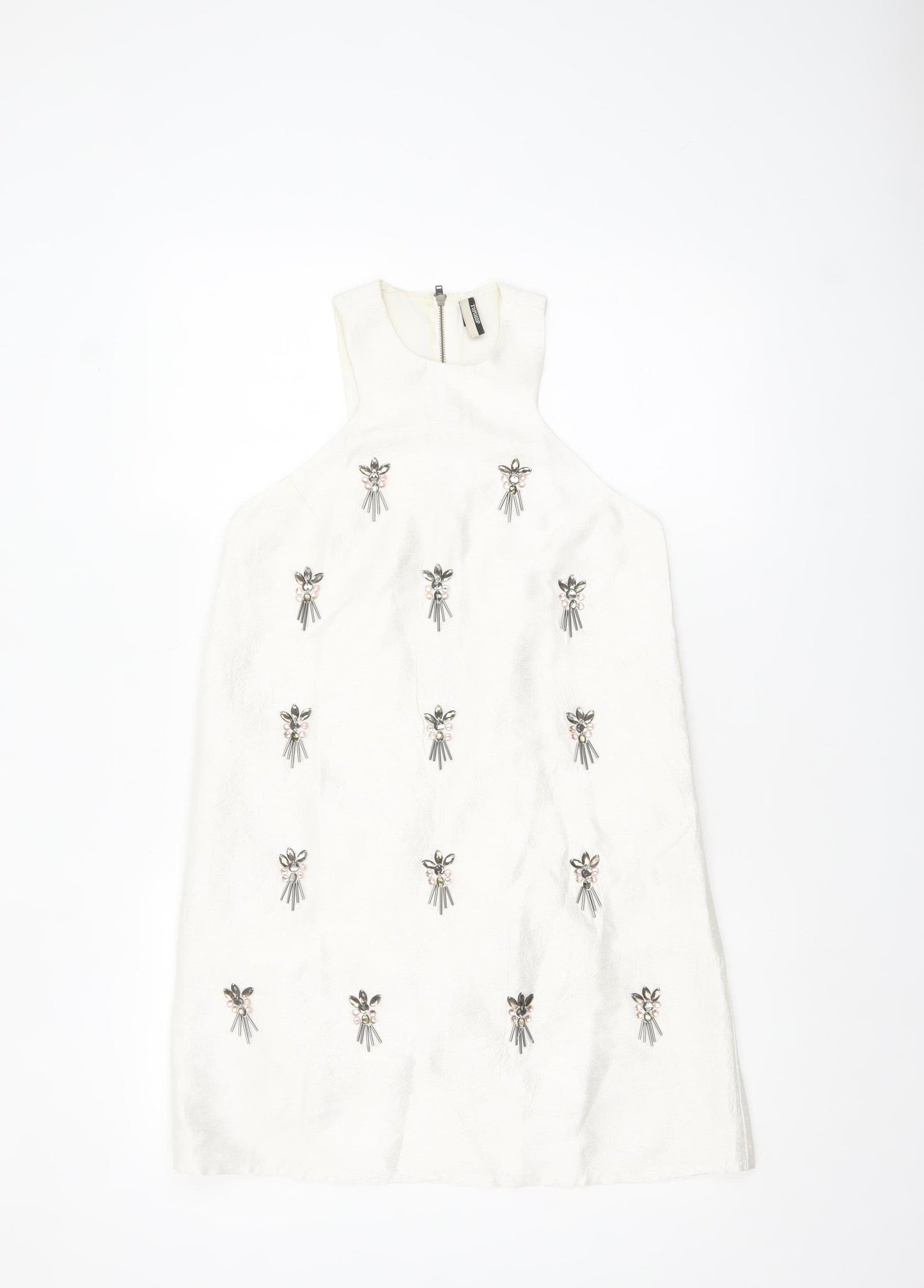 Topshop Women White Size 6 Sleeveless Beaded Shift Dress