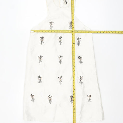 Topshop Women White Size 6 Sleeveless Beaded Shift Dress