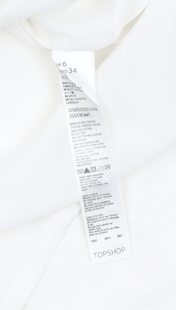 Topshop Women White Size 6 Sleeveless Beaded Shift Dress