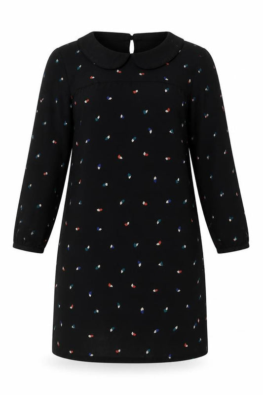 Front view of Boden Women Black Polka Dot Shift Dress, size 8