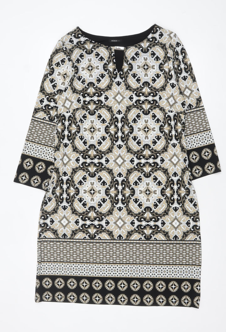 Roman Womens Multicoloured Geometric Shift Dress Size 14