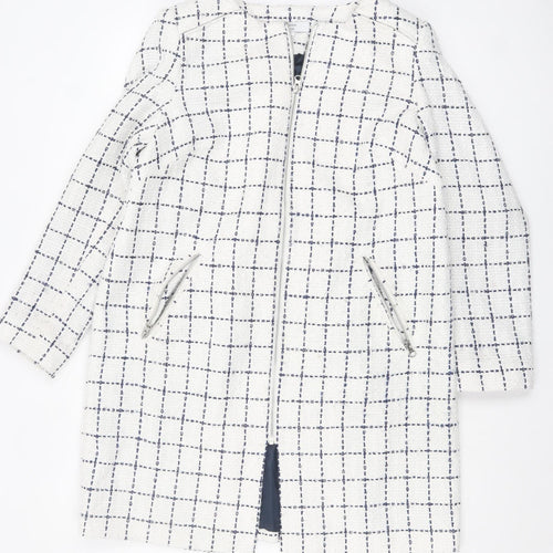Joanna Hope Women's White Check Mid-Length Zip Coat UK 14