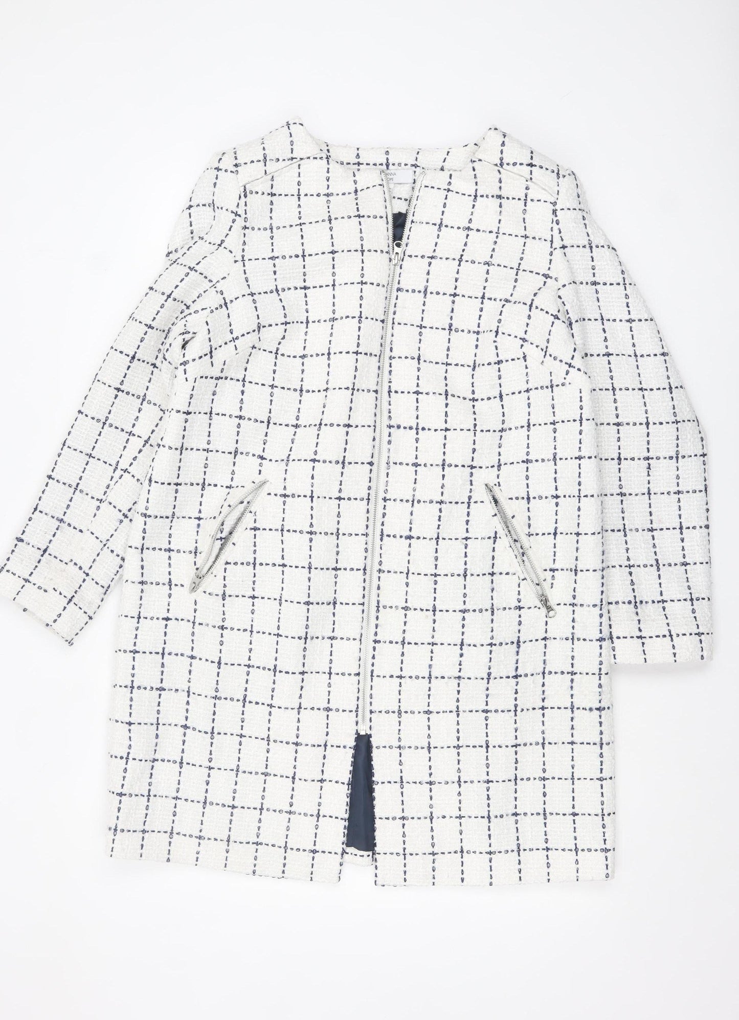 Joanna Hope Women's White Check Mid-Length Zip Coat UK 14