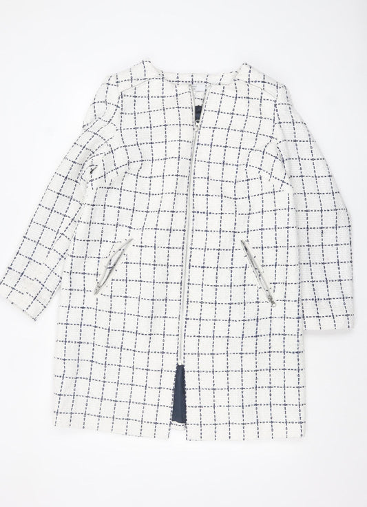 Joanna Hope Women's White Check Mid-Length Zip Coat UK 14