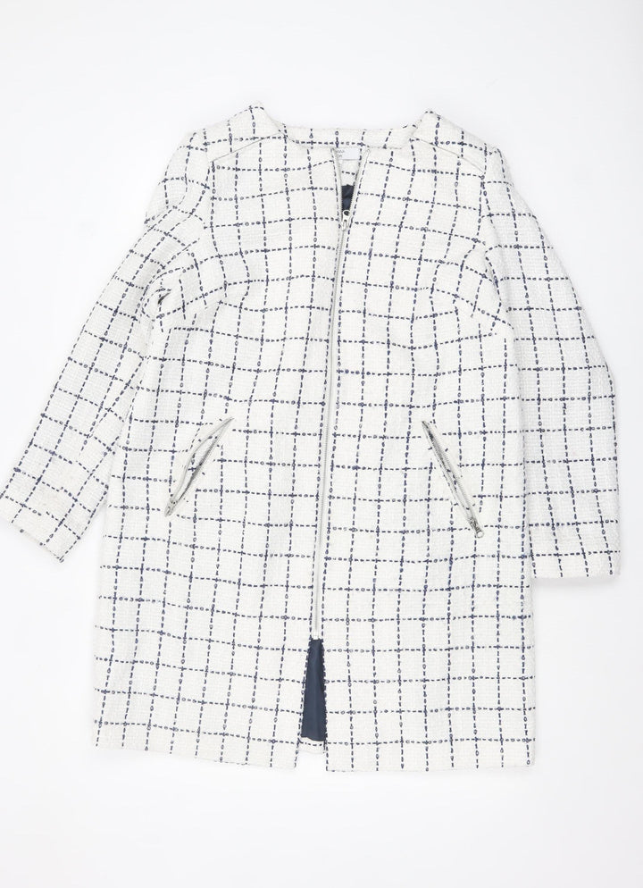 Joanna Hope Women's White Check Mid-Length Zip Coat UK 14