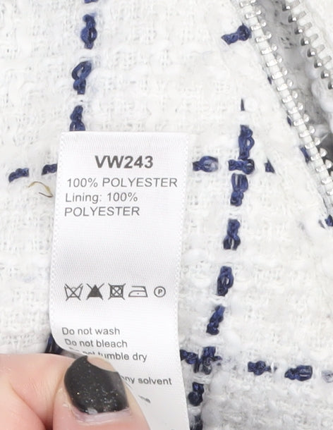 Joanna Hope Women's White Check Mid-Length Zip Coat UK 14