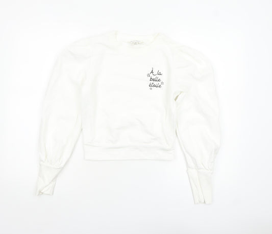 Miss Selfridge Women White Cotton Pullover Sweatshirt UK 6