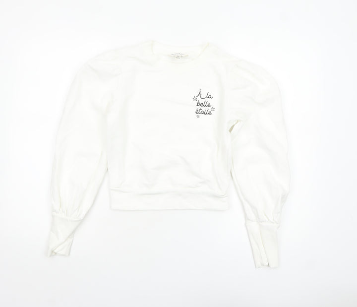 Miss Selfridge Women White Cotton Pullover Sweatshirt UK 6