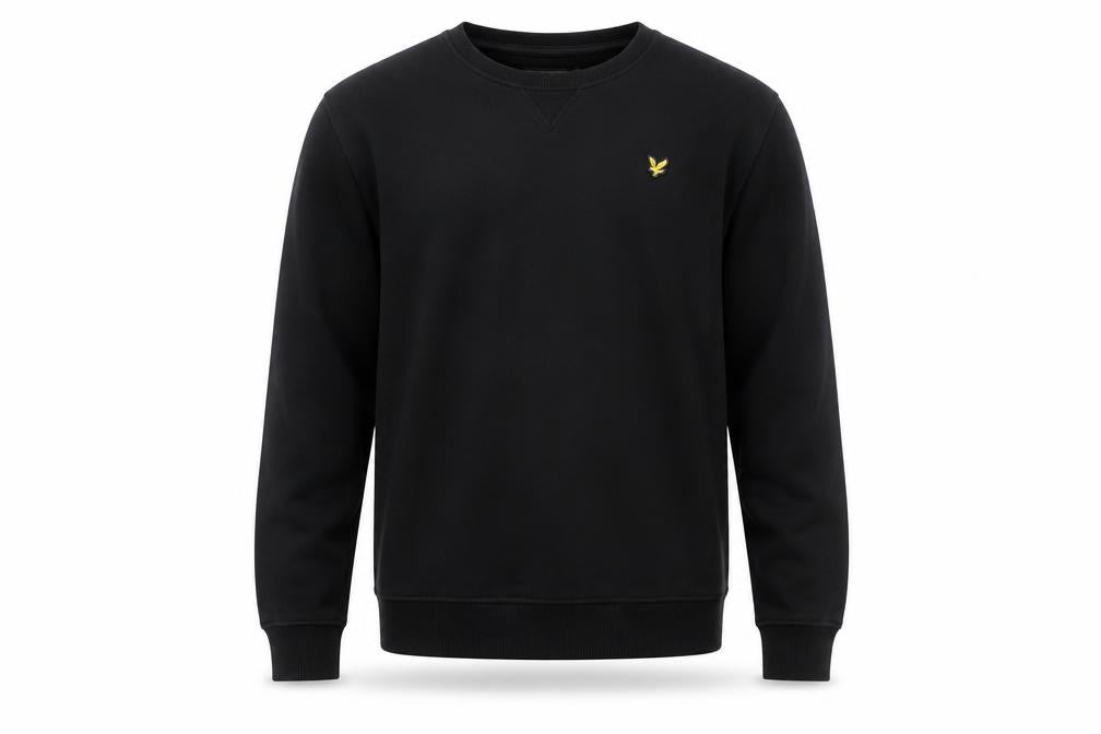Front view of Lyle & Scott Junior boys’ black crew neck pullover sweatshirt 14-15 years