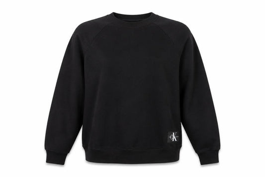 Front view of Calvin Klein Jeans women’s black m crew neck pullover sweatshirt