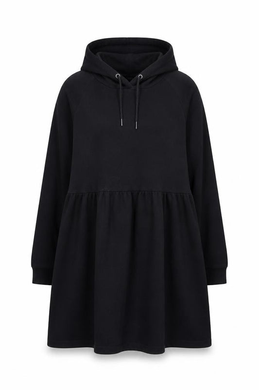 Front view of Monki Women's Black Hoodie Jumper Dress, size S, Long Sleeve Casual