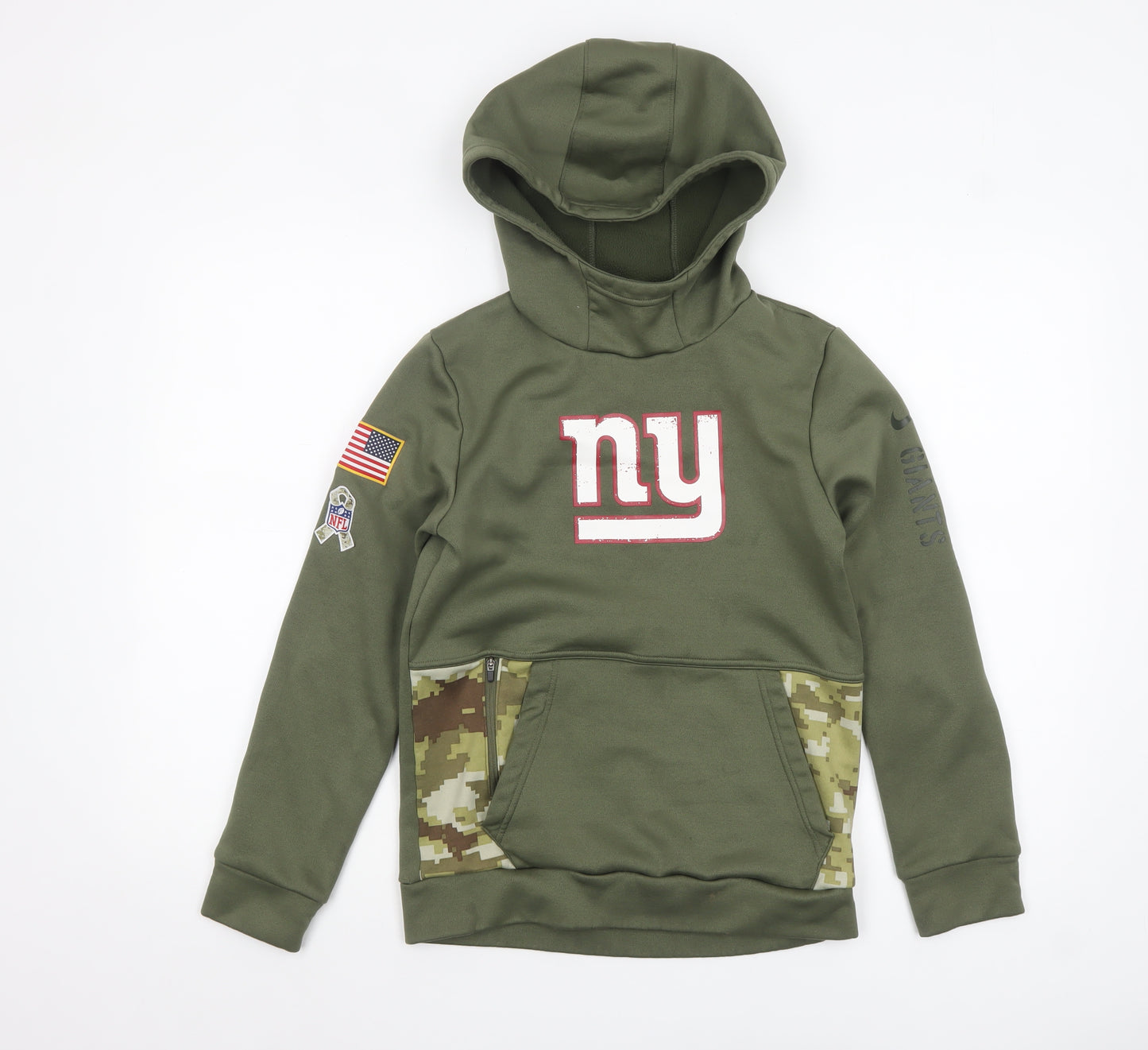 Nike NFL Boys Green Hoodie 10-12 Years Therma-Fit Pullover Camouflage Trim