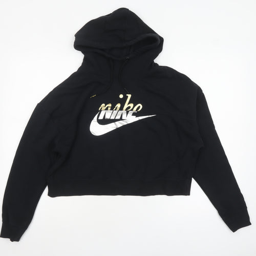 Nike Womens Black Medium Pullover Hoodie with Metallic Logo