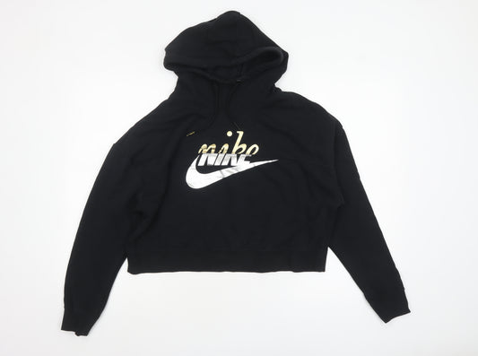 Nike Womens Black Medium Pullover Hoodie with Metallic Logo