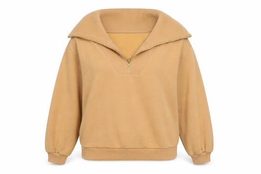 Front view of Next Women’s Beige 1/4 Zip Pullover Sweatshirt, size UK 12, Cotton Blend