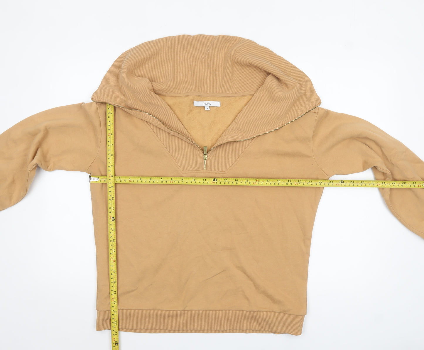 Next Women’s Beige 1/4 Zip Pullover Sweatshirt Size 12 Cotton Blend