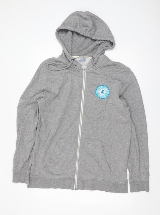 Jack & Jones Mens Grey Full Zip Hoodie XL Logo Lightweight Sweatshirt