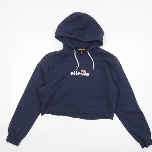 Ellesse Women's Navy Cropped Hoodie UK 14 Logo Sleeve Tape Cotton Blend