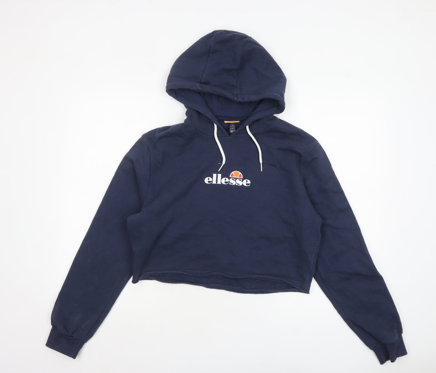 Ellesse Women's Navy Cropped Hoodie UK 14 Logo Sleeve Tape Cotton Blend