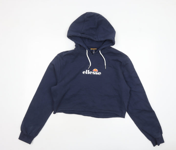 Ellesse Women's Navy Cropped Hoodie UK 14 Logo Sleeve Tape Cotton Blend
