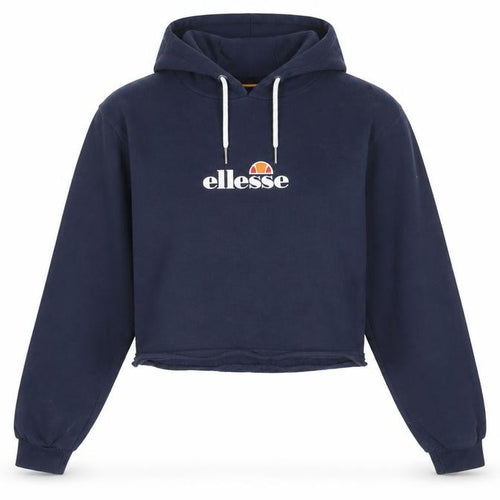 Ellesse Women's Navy Cropped Hoodie UK 14 Logo Sleeve Tape Cotton Blend