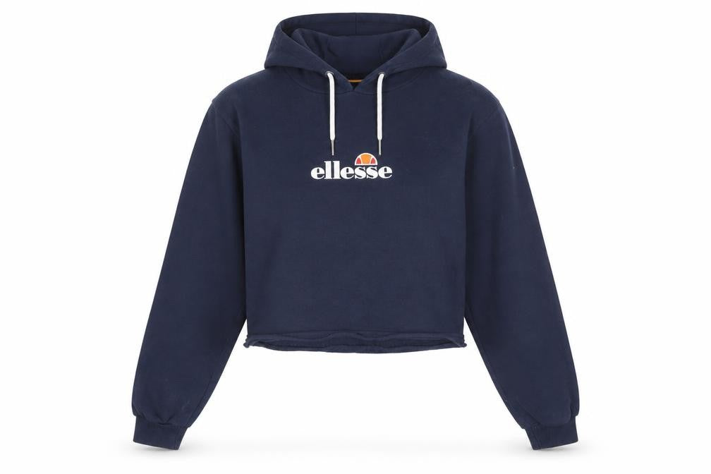 Ellesse Women's Navy Cropped Hoodie UK 14 Logo Sleeve Tape Cotton Blend