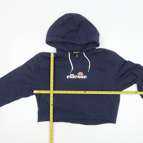 Ellesse Women's Navy Cropped Hoodie UK 14 Logo Sleeve Tape Cotton Blend