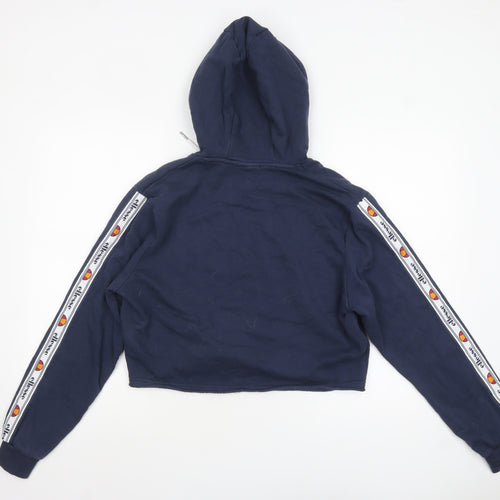 Ellesse Women's Navy Cropped Hoodie UK 14 Logo Sleeve Tape Cotton Blend