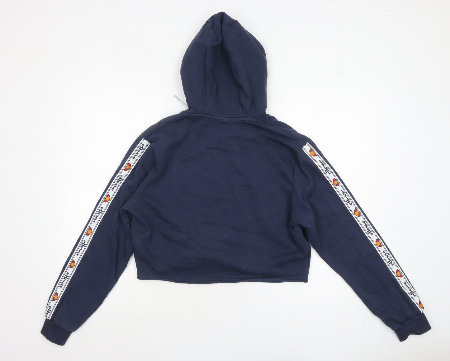 Ellesse Women's Navy Cropped Hoodie UK 14 Logo Sleeve Tape Cotton Blend