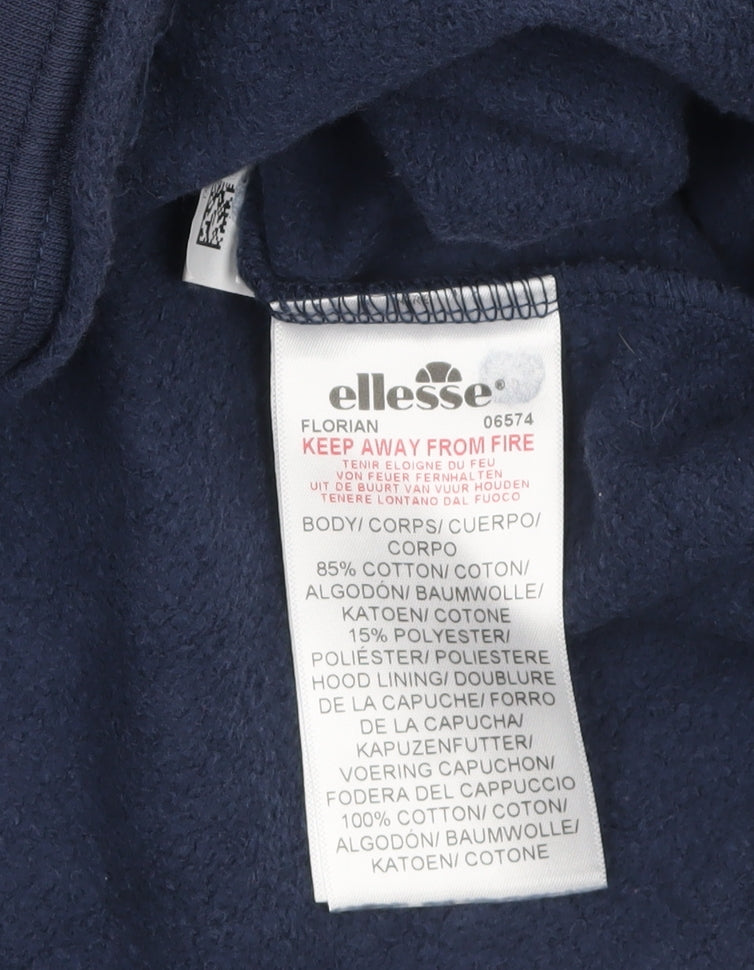 Ellesse Women's Navy Cropped Hoodie UK 14 Logo Sleeve Tape Cotton Blend