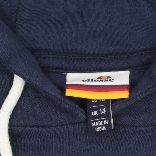 Ellesse Women's Navy Cropped Hoodie UK 14 Logo Sleeve Tape Cotton Blend