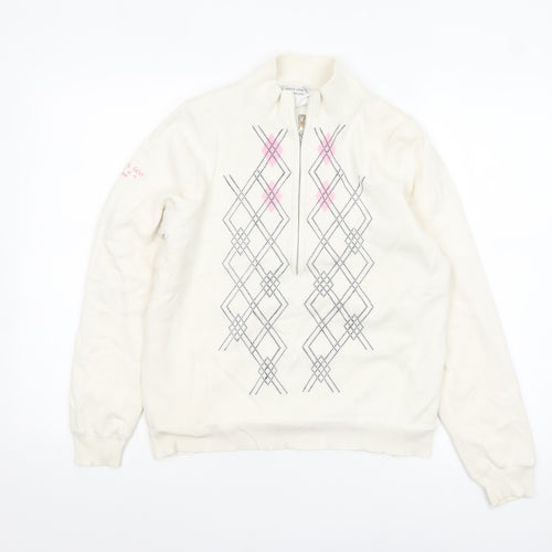 Green Lamb Women’s Ivory Argyle 1/2 Zip Jumper Size 10