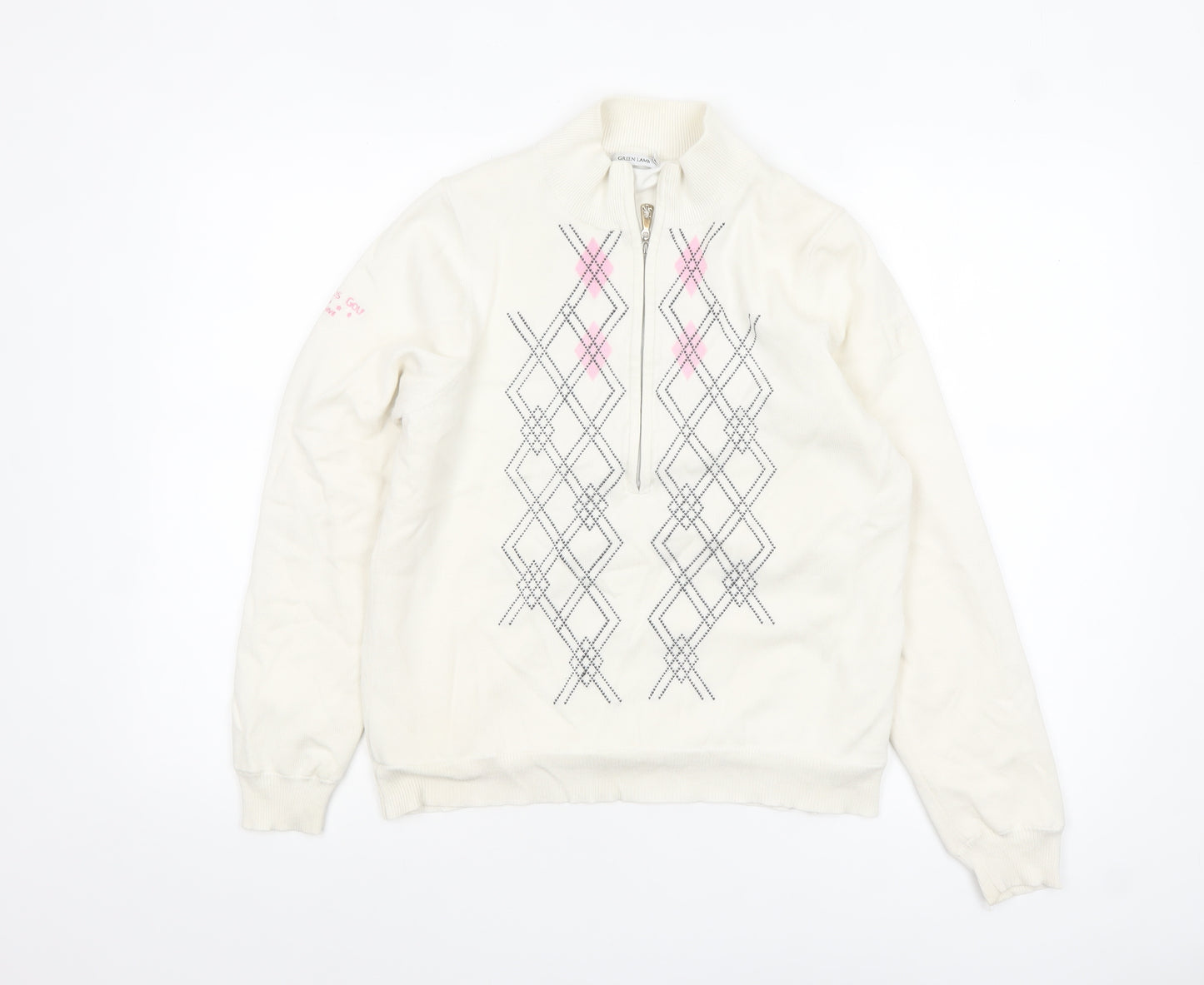 Green Lamb Women’s Ivory Argyle 1/2 Zip Jumper Size 10