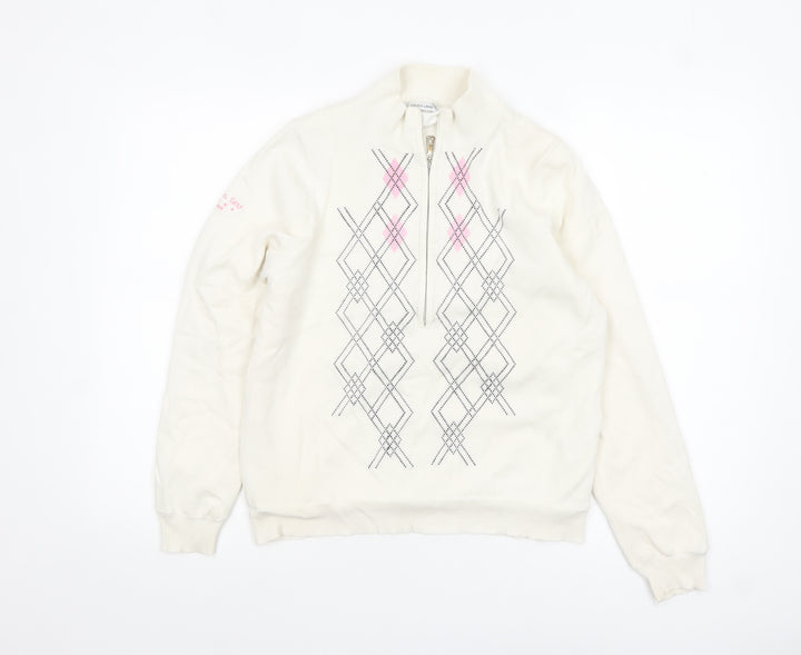 Green Lamb Women’s Ivory Argyle 1/2 Zip Jumper Size 10