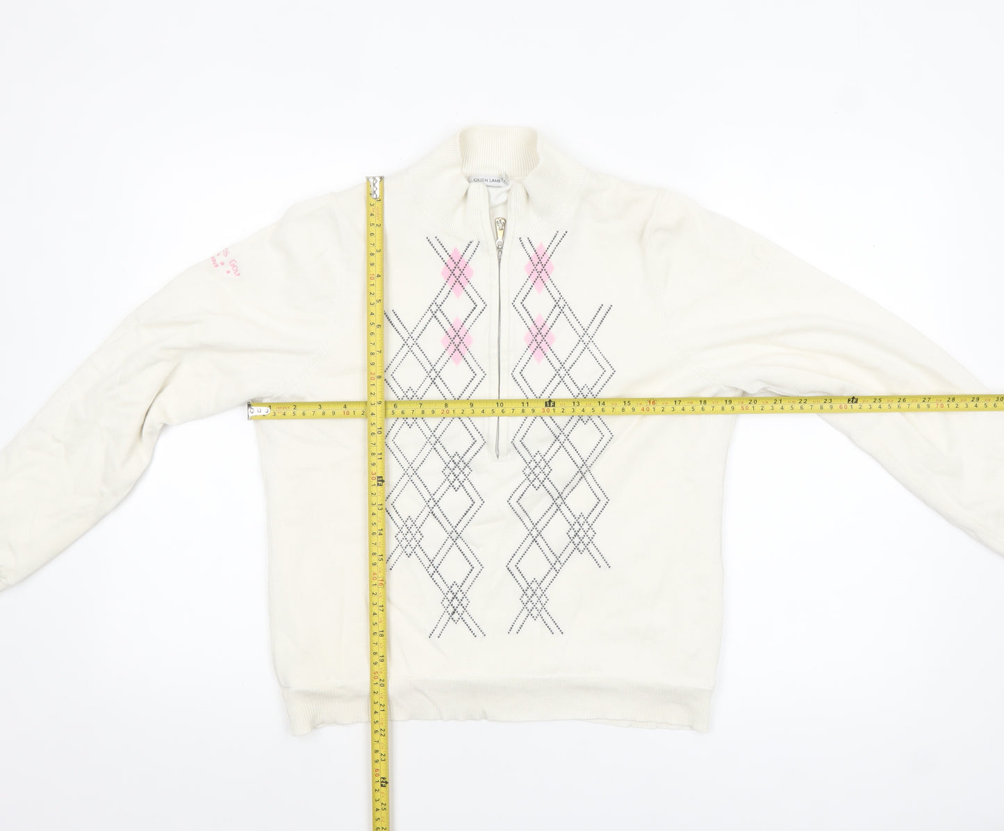 Green Lamb Women’s Ivory Argyle 1/2 Zip Jumper Size 10