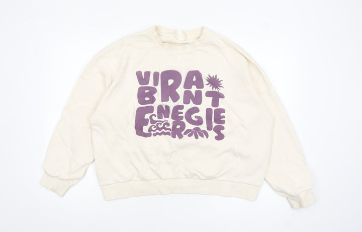 Pull & Bear Womens Beige XL Cotton Graphic Pullover Sweatshirt