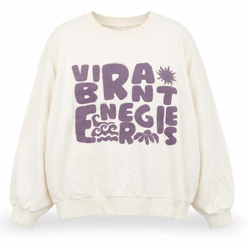Pull&Bear Womens Beige XL Cotton Graphic Pullover Sweatshirt