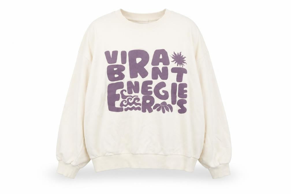 Pull&Bear Womens Beige XL Cotton Graphic Pullover Sweatshirt