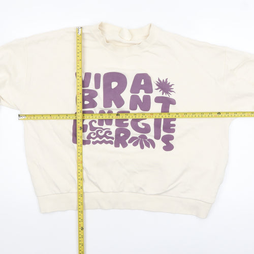 Pull & Bear Womens Beige XL Cotton Graphic Pullover Sweatshirt