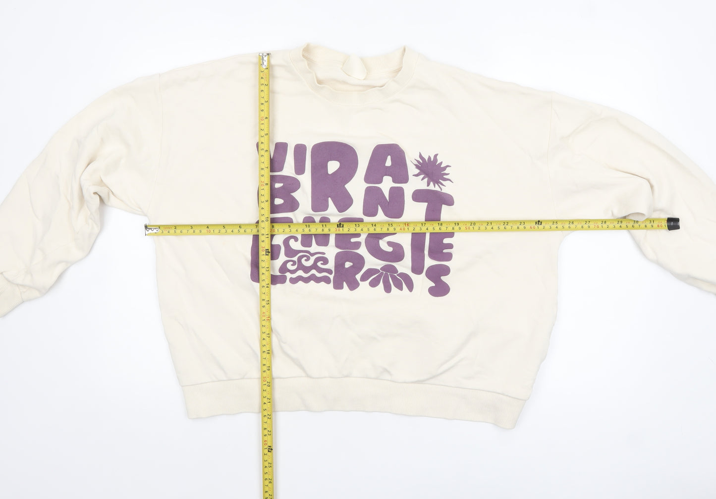 Pull & Bear Womens Beige XL Cotton Graphic Pullover Sweatshirt