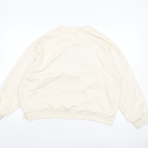 Pull & Bear Womens Beige XL Cotton Graphic Pullover Sweatshirt