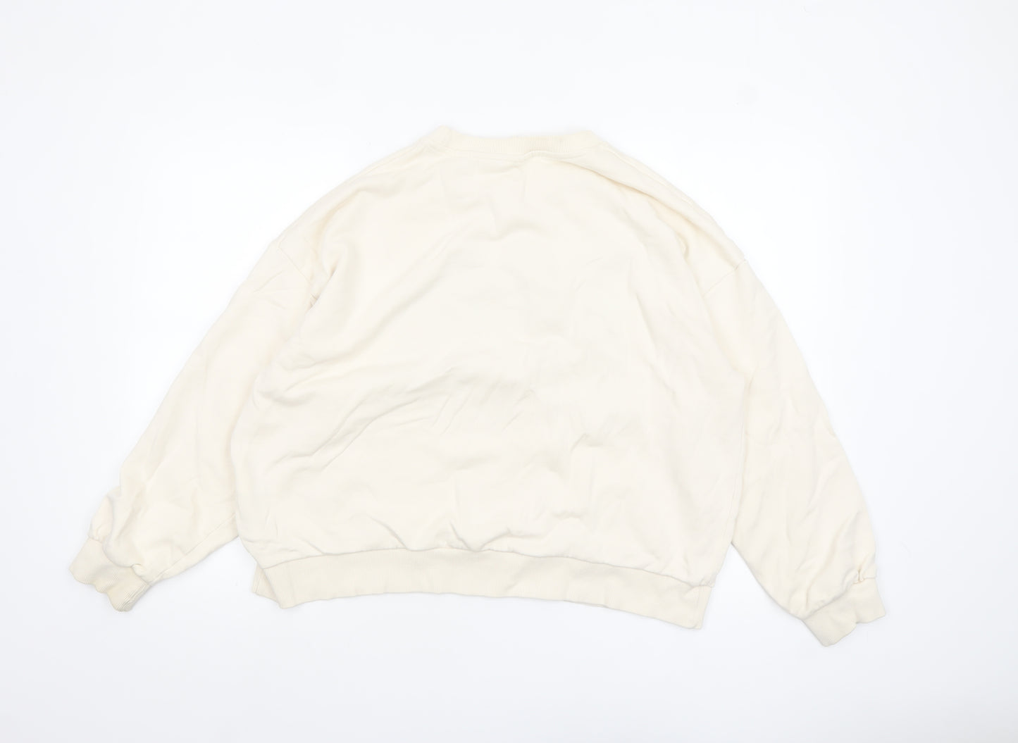 Pull & Bear Womens Beige XL Cotton Graphic Pullover Sweatshirt