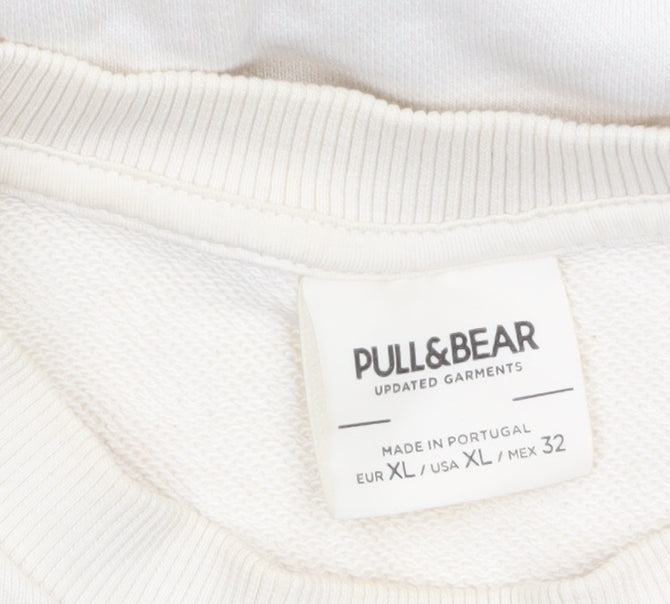 Pull & Bear Womens Beige XL Cotton Graphic Pullover Sweatshirt