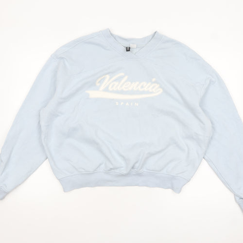 H&M Divided Women Blue Pullover Sweatshirt XL Valencia Print