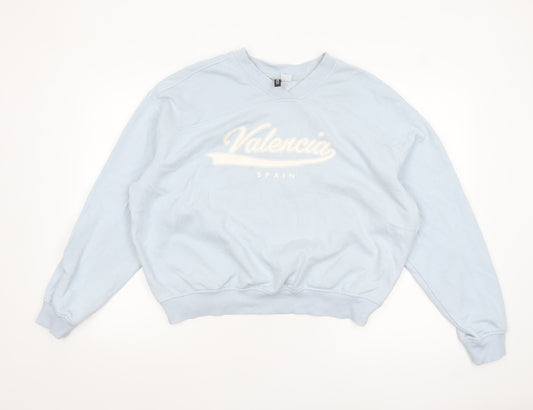 H&M Divided Women Blue Pullover Sweatshirt XL Valencia Print
