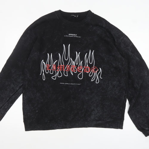 Boohoo Womens Black Graphic Print Pullover Sweatshirt UK 20/22