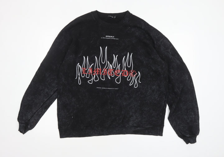 Boohoo Womens Black Graphic Print Pullover Sweatshirt UK 20/22