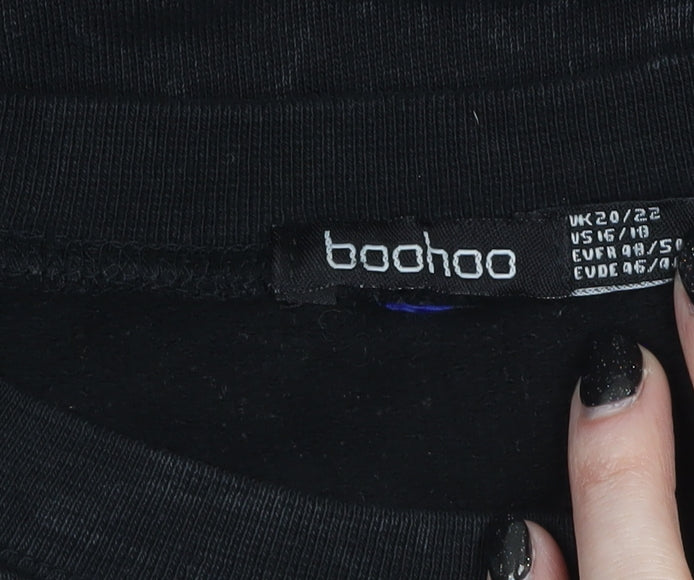 Boohoo Womens Black Graphic Print Pullover Sweatshirt UK 20/22