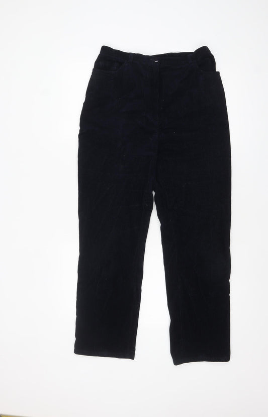 Viyella Women Black Corduroy Straight Trousers Size 12